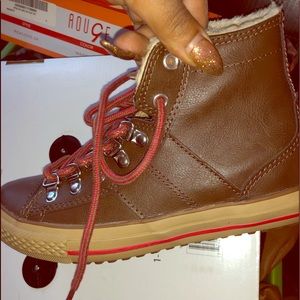 faux leather brown converse worn once